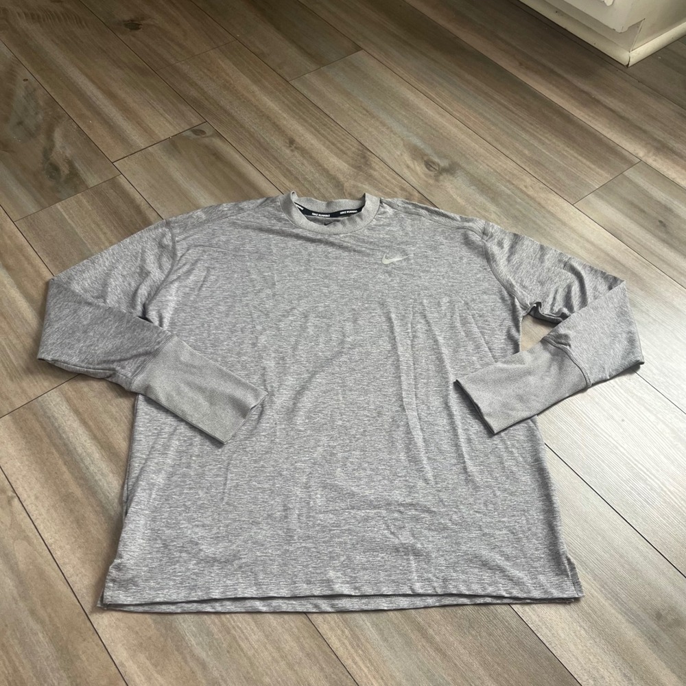 Nike‎ Running Mens Dri-Fit Long Sleeve Shirt Gray Heathered Size L Bin F-24